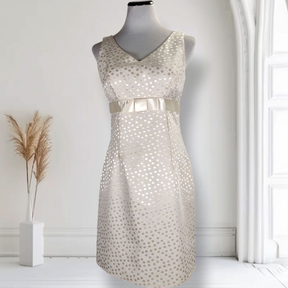 Vintage 90s Allen by ABS Empire Waist Dress Size 8 Ivory Dot Jacquard Bridal